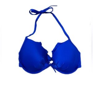 Victoria’s Secret Women’s Royal Blue Padded Ruffle Halter Bikini Top 36D
